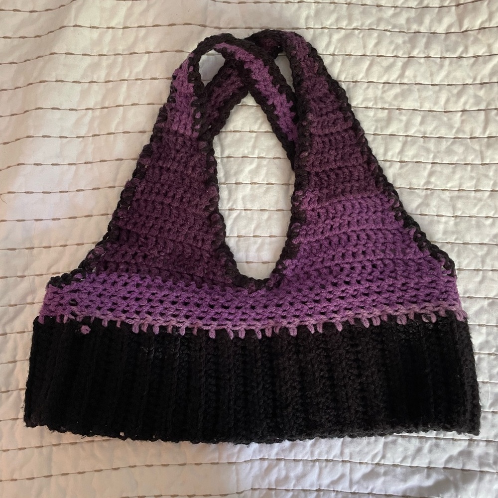 Purple and Black Crochet Women's Crop Top
